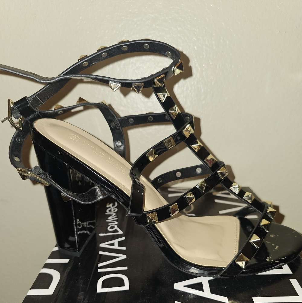 Wild Diva Black Studded Heels